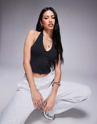 ASOS DESIGN sculpting halter neck top in black