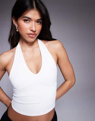 Asos Design Sculpting Halter Neck Top In White
