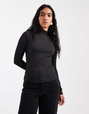 Asos Design Sculpting High Neck Long Sleeve Top In Black