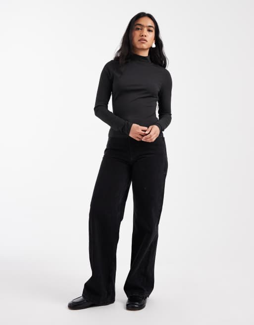 ASOS DESIGN Sculpting high neck long sleeve top in black , 2 of 4