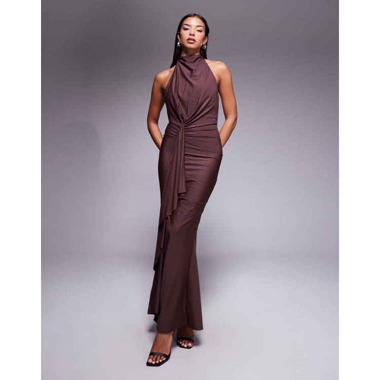 リルアー　drape design dress M-Long brown リルアー drape design dress M-Long brown リルアー drape