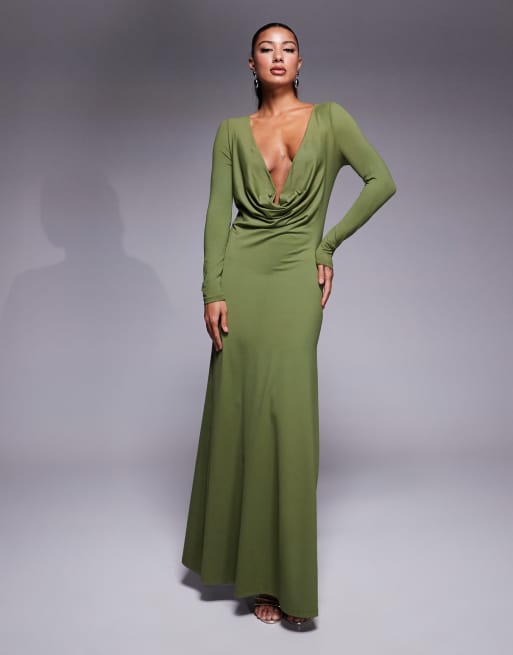 Khaki jersey maxi dress on sale