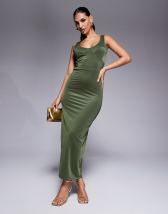 ASOS DESIGN twist detail strappy linen midi dress in khaki