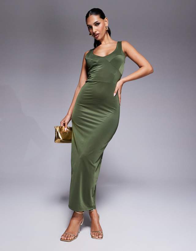 scoop neck jersey midi dress ASOS DESIGN sculpting with bodice detailing in khaki teen sewing patterns