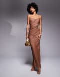 [ASOS DESIGN] ASOS DESIGN sculpting jersey square neck maxi dress with hook and eye back in mocha-Brown 16 Mocha