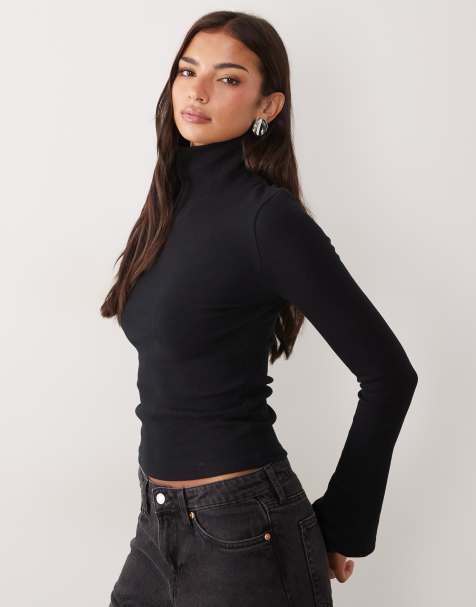 ASOS DESIGN sculpting  long sleeve high neck top in black - view 1