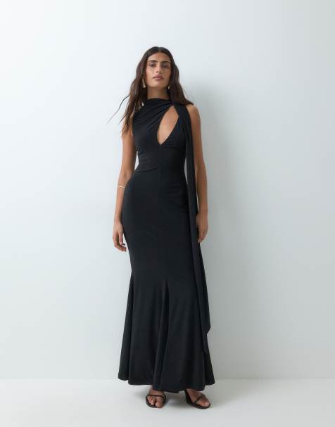 ASOS DESIGN sculpting maxi dress with scarf detail in black - view 1