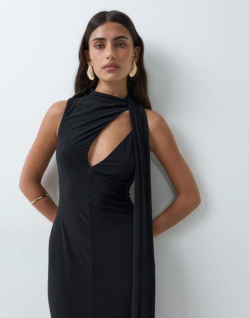 ASOS DESIGN sculpting maxi dress with scarf detail in black, 5 of 5