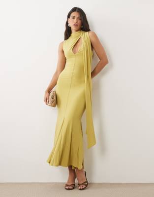 Облегающее макси-платье ASOS DESIGN с шарфом оливкового цвета