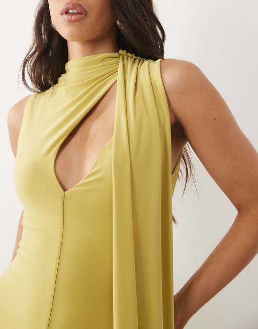ASOS DESIGN sculpting maxi dress with scarf detail in olive, 2 of 4
