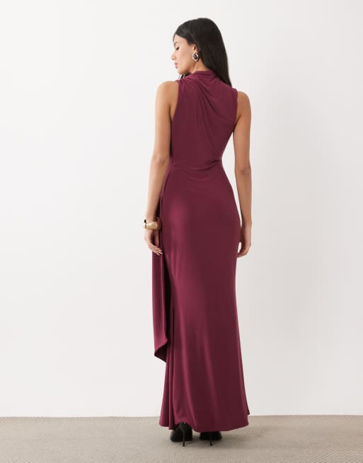 ASOS DESIGN sculpting maxi dress with scarf detail in plum, 4 of 4