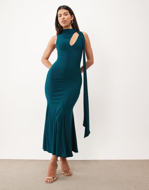 ASOS DESIGN sculpting maxi dress with scarf detail in teal - view 1