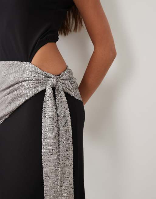ASOS DESIGN sculpting maxi jurk met lovertjesdrapering in zwart, 3 van 4
