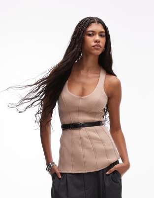 Asos Design Sculpting Seam Detail Corset Top In Neutral