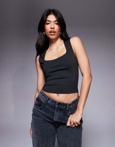 ASOS DESIGN sculpting wide strap tank top in black - view 1