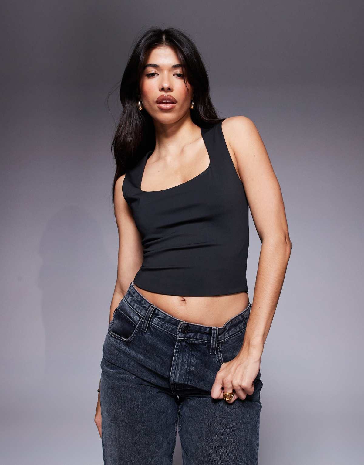 ASOS DESIGN sculpting wide strap vest top in black