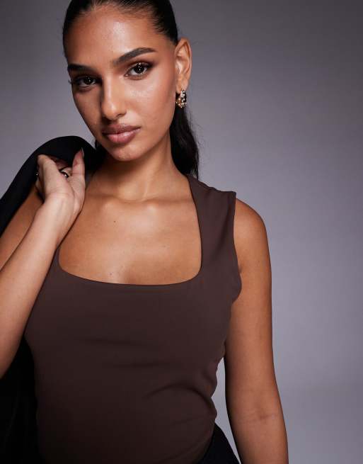 ASOS DESIGN Sculpting wide strap vest top in chocolate , 3 of 4