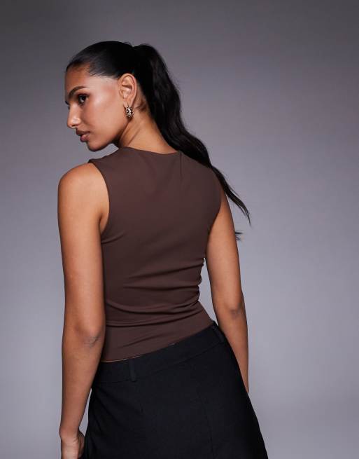 ASOS DESIGN Sculpting wide strap vest top in chocolate , 4 of 4
