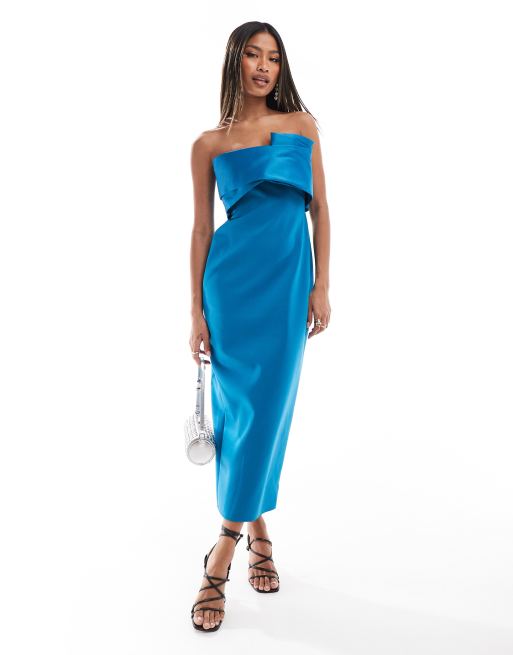 ASOS DESIGN sculptural midi dress with contrast satin bodice in teal