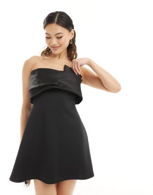Asos Design Sculptural Mini Dress With Contrast Satin Bodice In Black