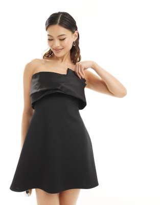 ASOS DESIGN sculptural mini dress with contrast satin bodice in black