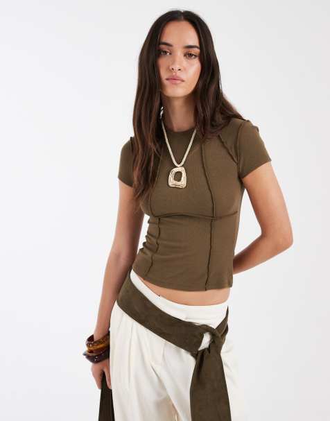 ASOS DESIGN seam detail baby tee in khaki