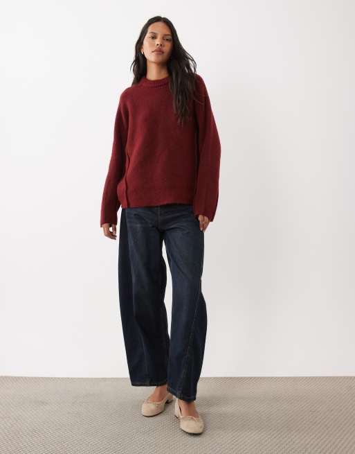 ASOS DESIGN seam detail batwing jumper in red, 2 of 4