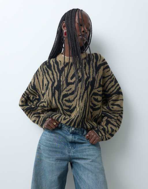 ASOS DESIGN seam detail batwing jumper in zebra, 2 of 5