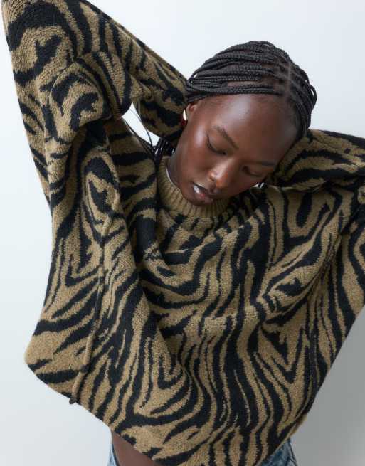ASOS DESIGN seam detail batwing jumper in zebra, 3 of 5