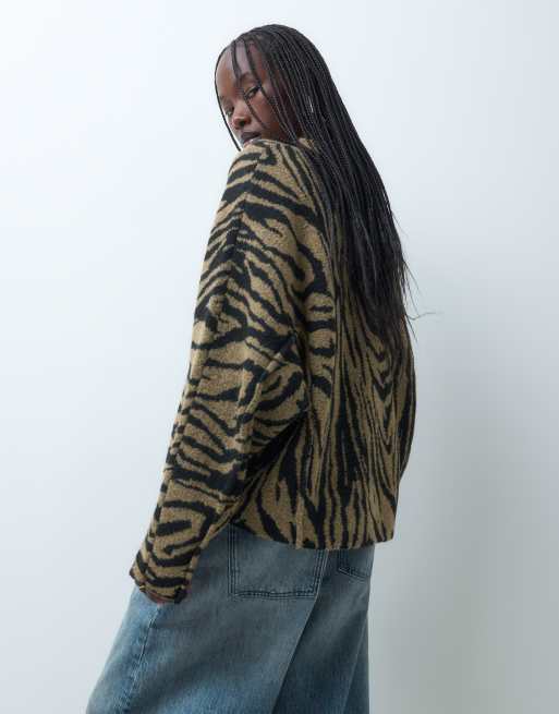 ASOS DESIGN seam detail batwing jumper in zebra, 4 of 5