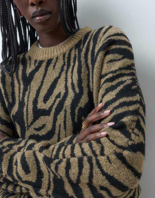 ASOS DESIGN seam detail batwing jumper in zebra, 5 of 5