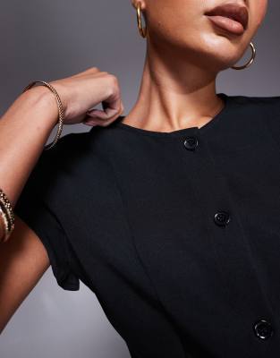 ASOS DESIGN SEAM DETAIL BUTTON FRONT CAP SLEEVE TOP 