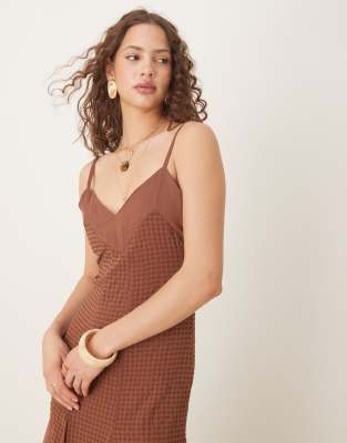 Asos Design Seam Detail Cami Midi Dress With Flare Panels In Brown