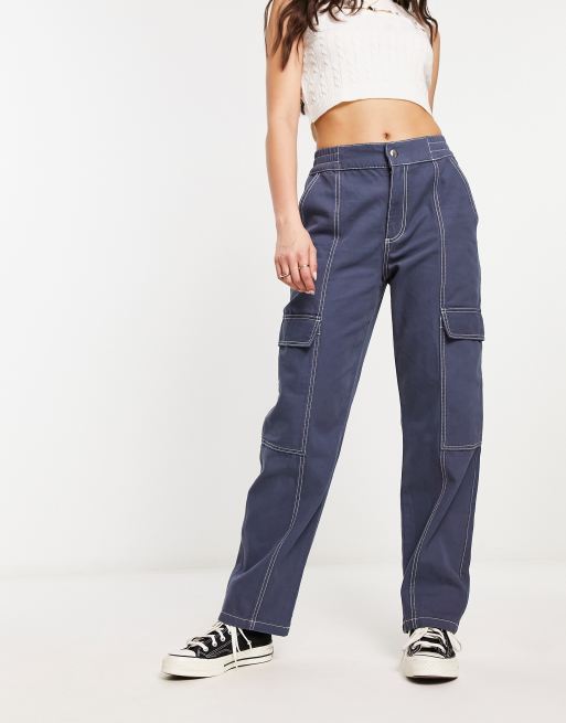 COLLUSION Plus cargo pants with top stitching in blue - part of a set