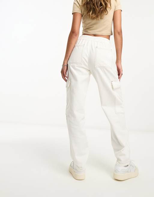 Chalk White Women's Brief Elastic Waist Wide Leg Cargo Pants Stretch L –  Lookbook Store