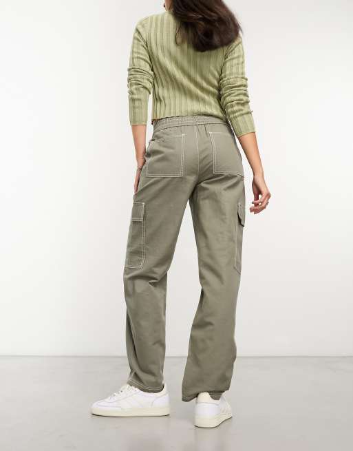 ASOS DESIGN Maternity minimal cargo pants in khaki with contrast stitching