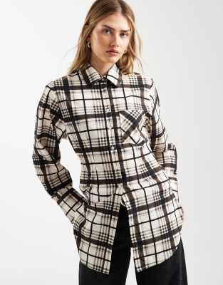 ASOS DESIGN ASOS DESIGN seam detail cinch longline shirt in check-Multi