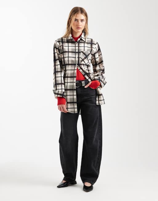 ASOS DESIGN seam detail cinch longline shirt in check, 2 of 4
