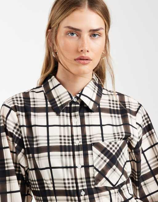 ASOS DESIGN seam detail cinch longline shirt in check, 3 of 4