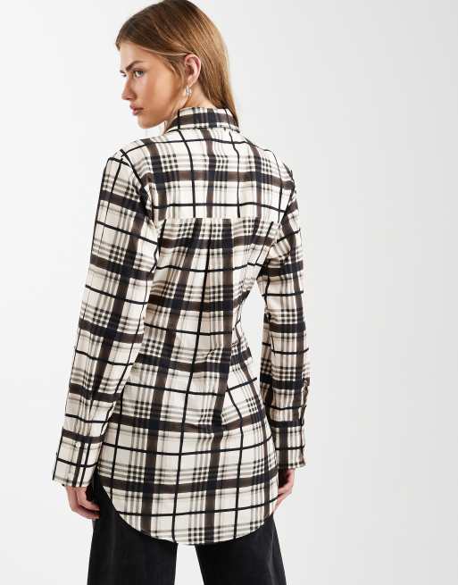 ASOS DESIGN seam detail cinch longline shirt in check, 4 of 4