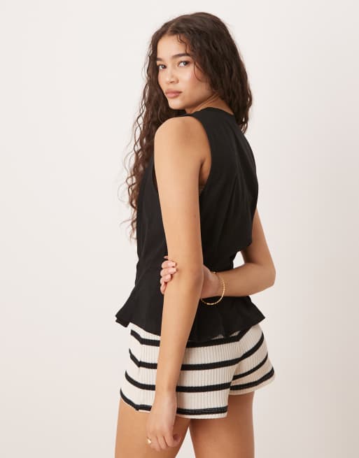 ASOS DESIGN seam detail corset tank top in black