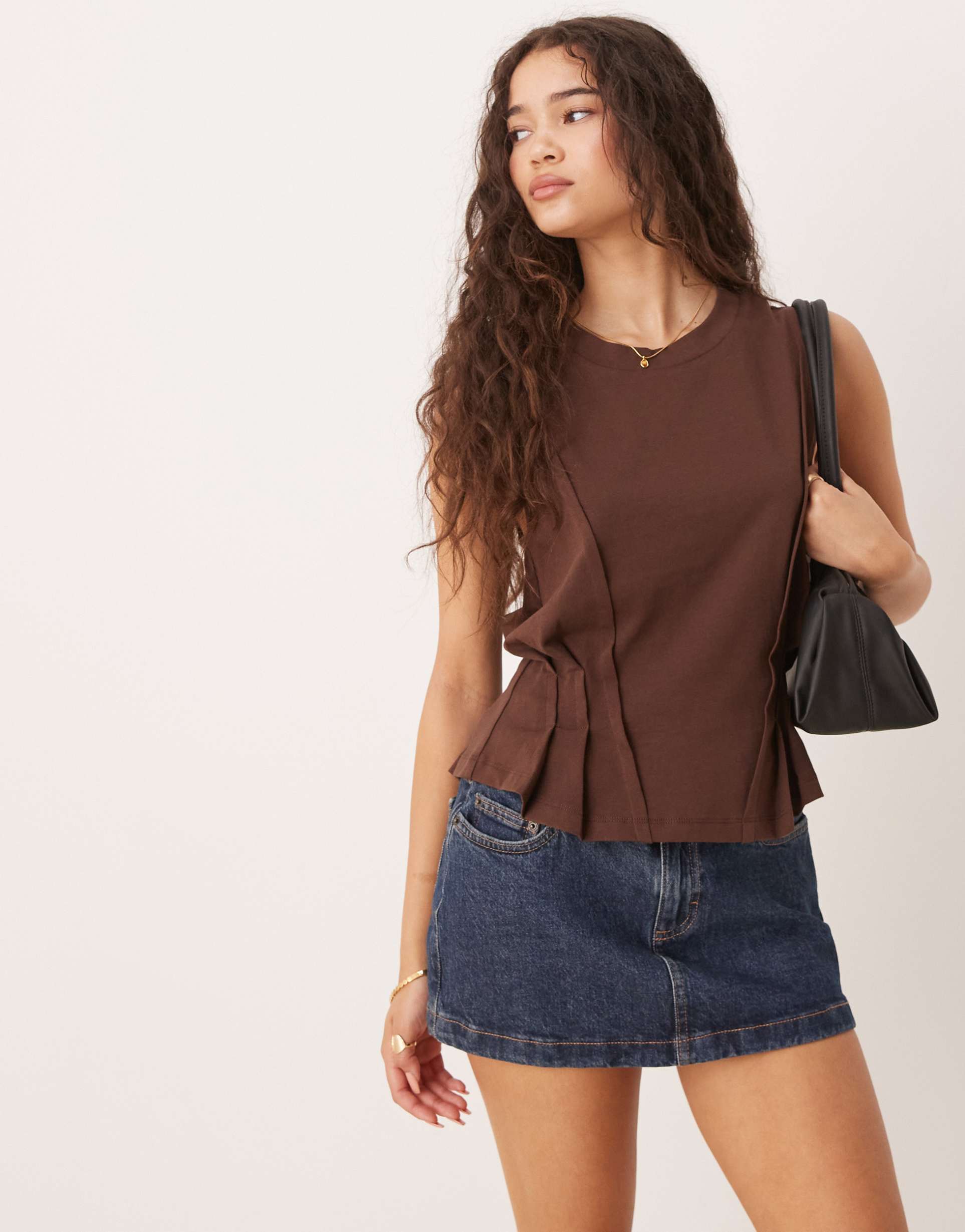 asos design seam detail corset tank top in chocolate
