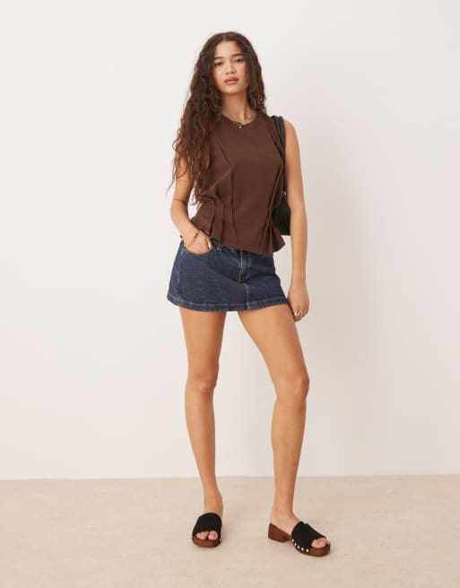 ASOS DESIGN seam detail corset tank top in chocolate