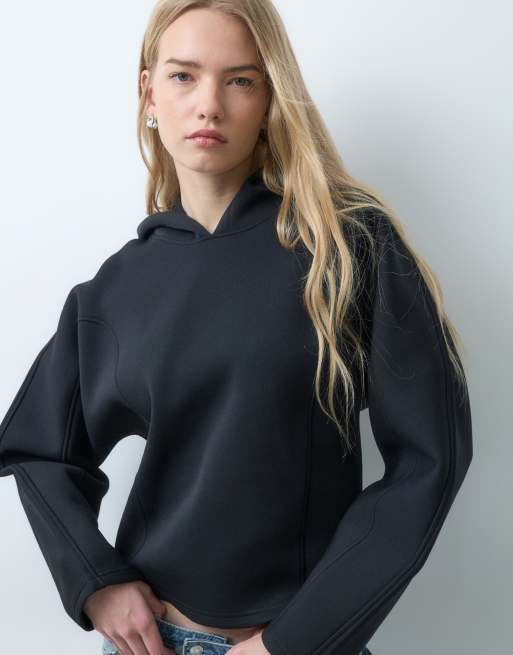 ASOS DESIGN seam detail in scuba-style fabric hoodie in black, 3 of 5