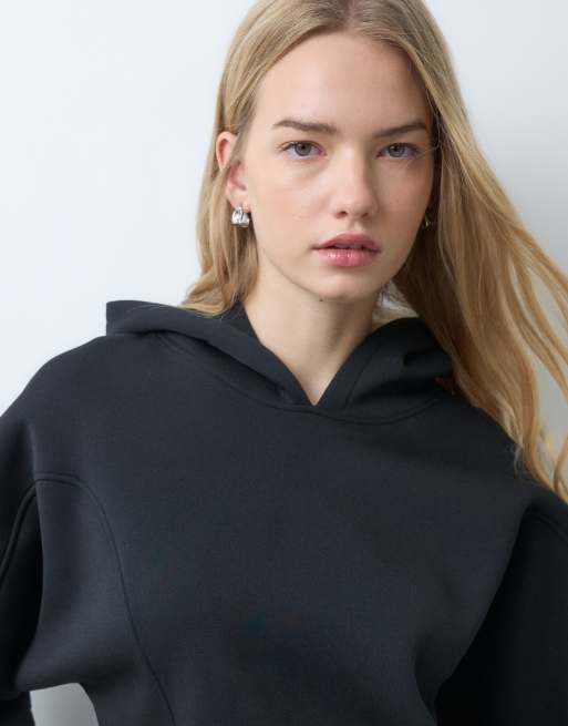 ASOS DESIGN seam detail in scuba-style fabric hoodie in black, 4 of 5