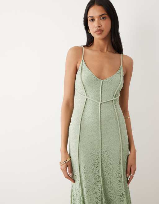 green lace cami dress Green Lace Ruched Cami Elegant Maternity Photoshoot Maxi Dress Green / L main image 0