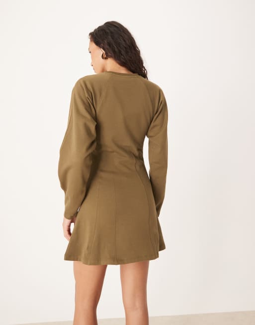 ASOS DESIGN seam detail mini sweat dress in olive , 4 of 4