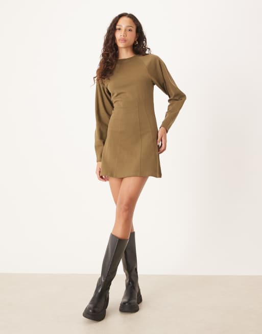 ASOS DESIGN corset waist cotton sweat mini dress in olive