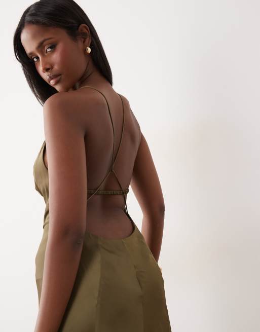 ASOS DESIGN seam detail open back strappy maxi dress in soft khaki, 4 of 4