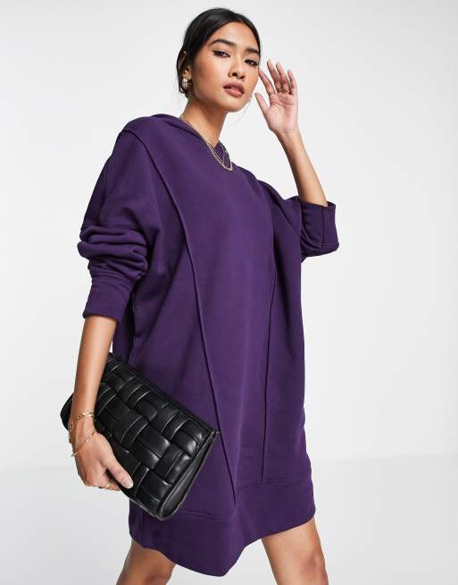 ASOS DESIGN seam detail oversized hoodie sweatshirt dress in dark purple